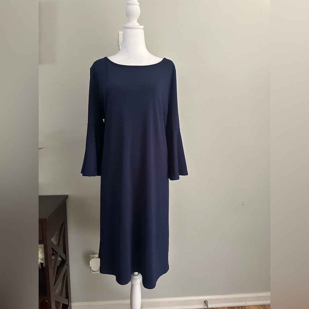 Kasper Women’s Professional Office Dress 3/4 Bell Sleeves Stretch Navy Blue XL